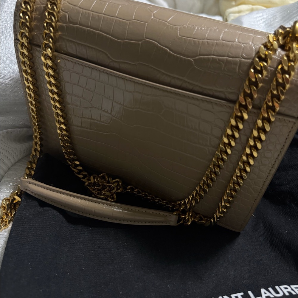 Yves Saint Laurent Tan Croc-Embossed Crossbody with Gold Chain - Picture 4 of 4